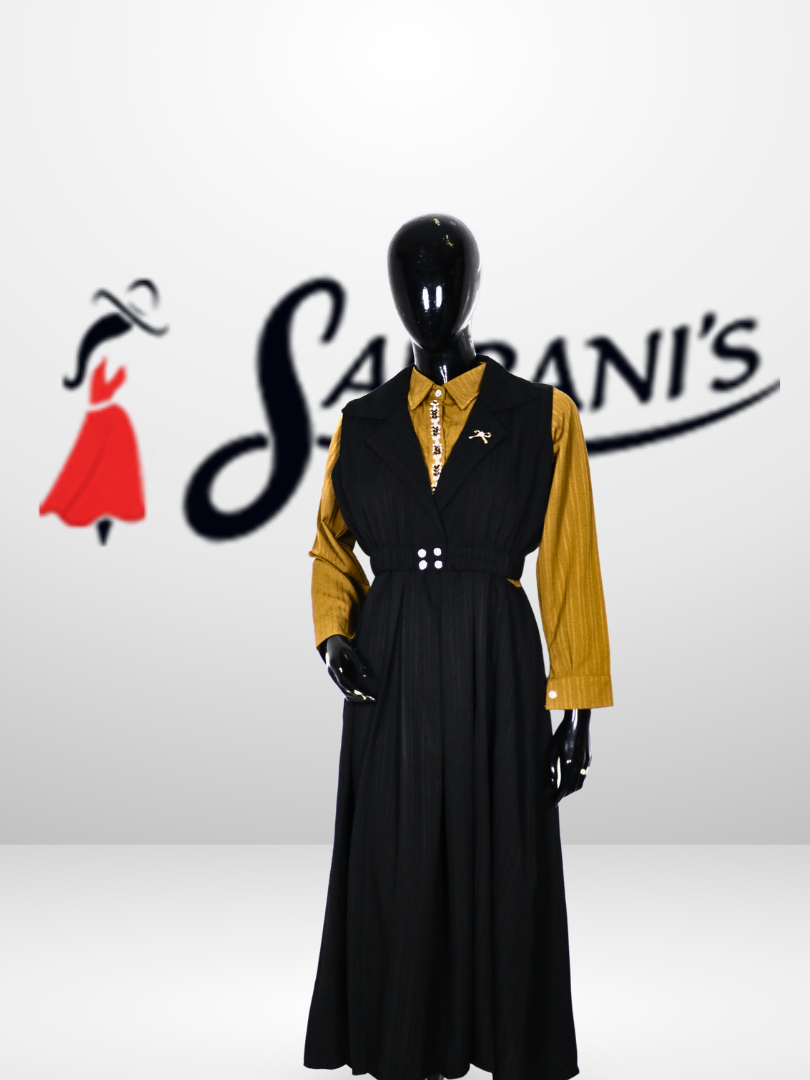 Layered Maxi Dress with Inner Shirt (Waist Belted Design) - Image 4