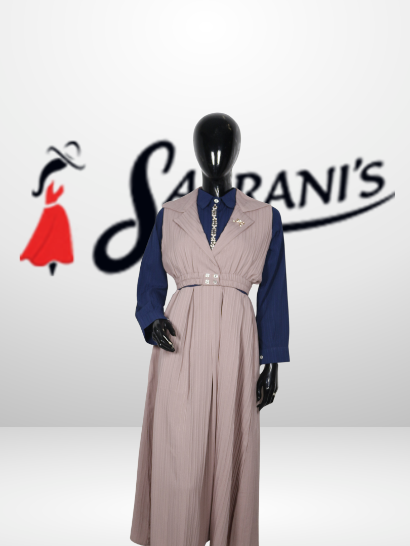 Layered Maxi Dress with Inner Shirt (Waist Belted Design) - Image 2