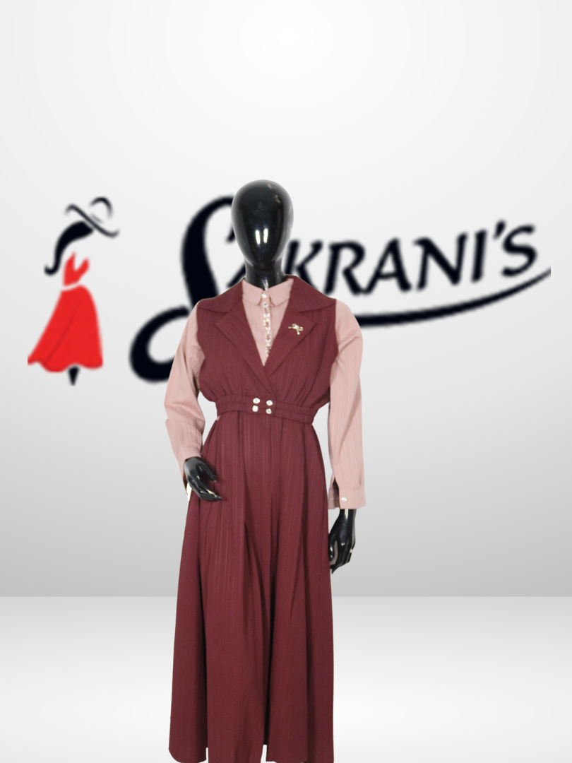 Layered Maxi Dress with Inner Shirt (Waist Belted Design) - Image 3